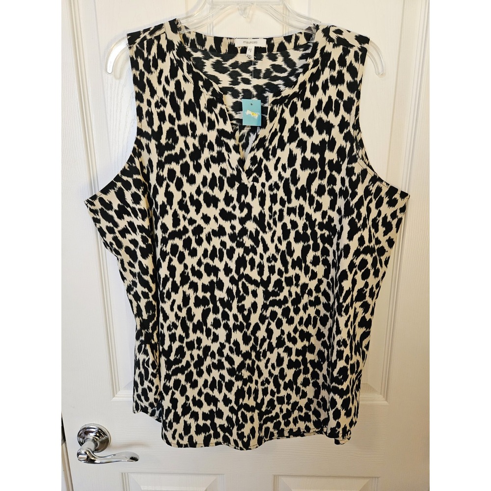 NWT Maurices Sleeveless Leopard Animal Print V-Neck Relaxed Fit Blouse, Sz. XXL